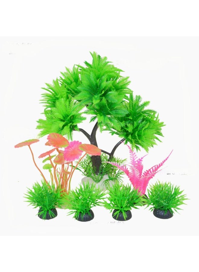 ديكورات أحواض السمك الاصطناعية، نباتات بلاستيكية اصطناعية لأحواض السمك، نباتات محاكاة للمنزل والمكتب، مجموعة ديكورات أحواض السمك من 5 قطع