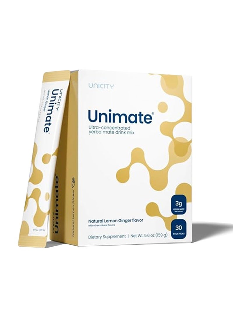Unicity عبوات عصي الليمون والزنجبيل الطبيعية من Unicity Unimate - مذاق رائع - تركيز فائق لمزيج مشروب يربا ماتيه (30 عبوة). مكمل غذائي. بديل صحي للقهوة ومشروبات الطاقة (إمداد لمدة 30 يومًا) - Image 1