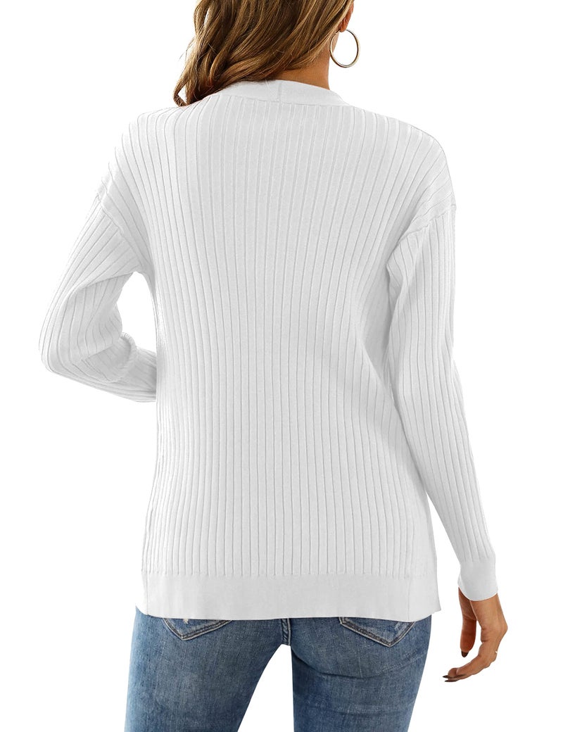 LIENRIDY Women's Long Sleeve Button Down Lightweight Soft Knit Cardigan Sweater, White, L - Image 4