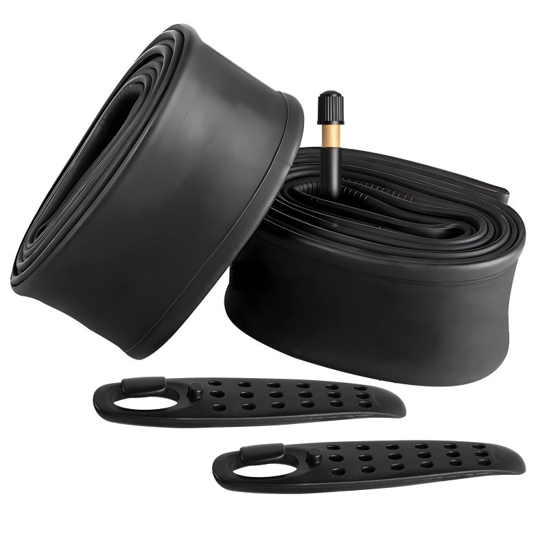 FANSPRO 2 Pack of 26 Inch Bike Tube 26x2.125 26x2.20 26x2.25 26x2.30 26x2.35 26x2.40 Heavy Duty Bicycle Tube with 2 Tire Levers, 48mm Schrader Valve Premium Quality Butyl Inner Tube - Image 1