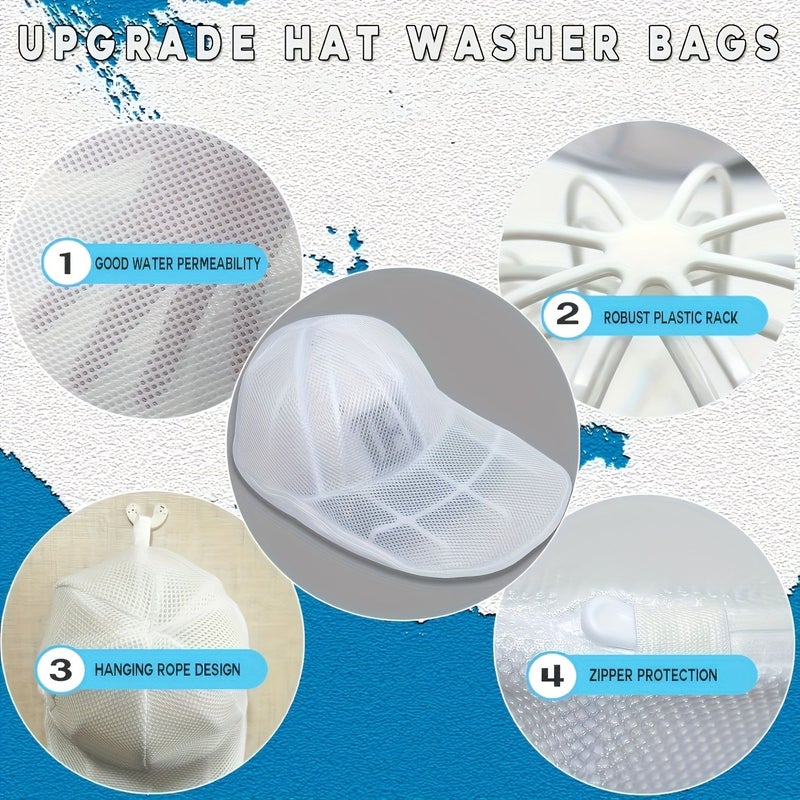 White 1 Pack Hat Washer Cage For Washing Machine Baseball Cap Mesh Bag Laundry Cleaner Protector - Image 5