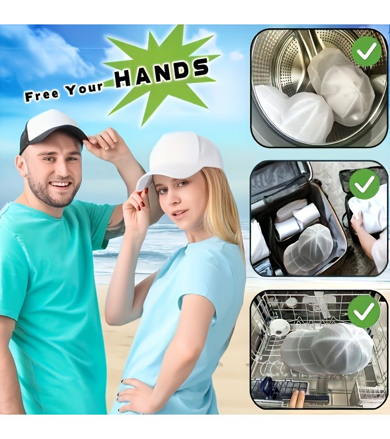 White 1 Pack Hat Washer Cage For Washing Machine Baseball Cap Mesh Bag Laundry Cleaner Protector - Image 4