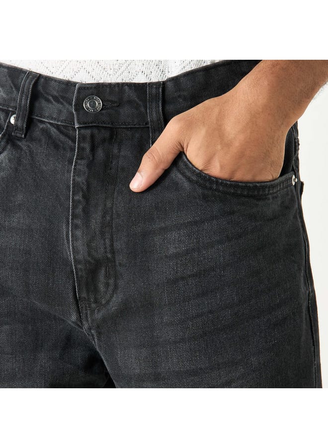 Lee Cooper Lee Cooper Solid Relaxed Fit Jeans with Button Closure - Image 4