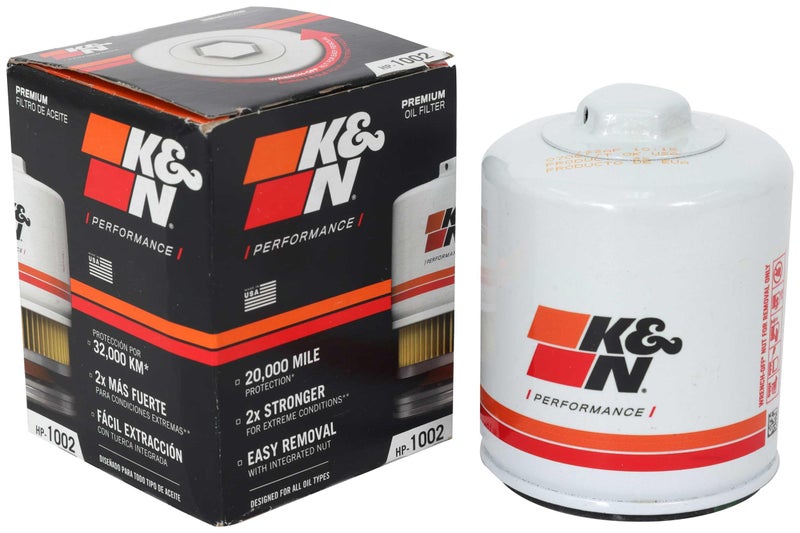 K&N Premium Oil Filter: 20,000 Mile Engine Protection with Wrench Off Nut: Compatible with Select 1981-2023 FORD/LINCOLN/TOYOTA/VOLKSWAGEN Vehicle Models (See Description for Select Models), HP-1002 - Image 1