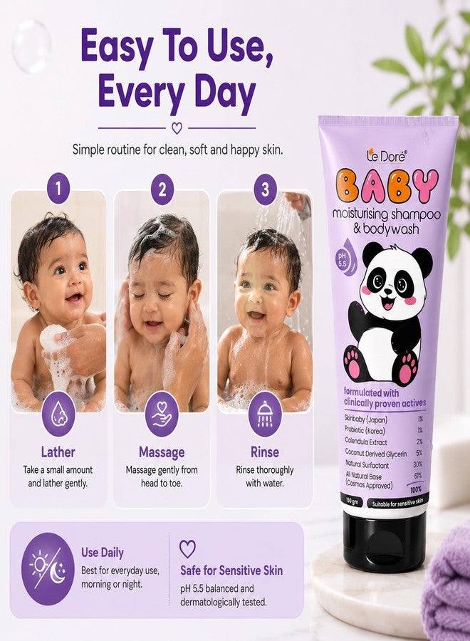 Le Dore Baby Moisturising Shampoo & Body Wash | Suitable For Baby’s Delicate Skin | With Japanese & Korean Ingredients | Tear-Free, Hypoallergenic, Sulfate & Paraben-Free | COSMOS Approved | 150g - Image 5