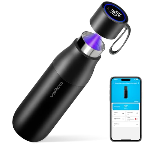 VSITOO 15oz Mini Smart Water BottleSelfCleaning Insulated Bottle Small Thermoses with AI App Touchscreen Perfect Purse Water Bottle for Travel Gym Office Black - Image 1
