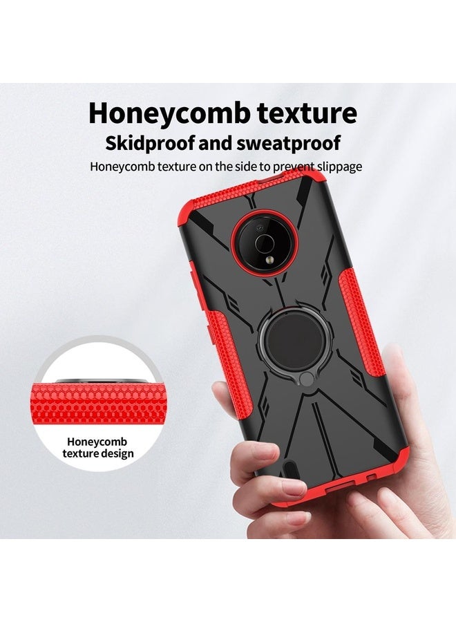 Case Cover For Nokia C200 Armor Bear Shockproof PC + TPU Phone Case with Ring Holder(Rose Red)