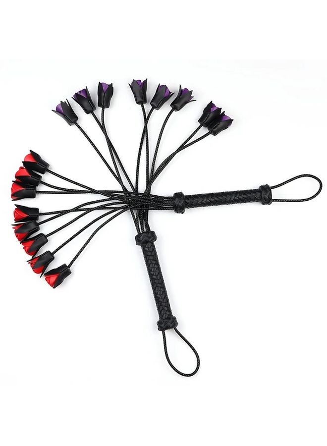 Blue Hand Woven Rose Petal Faux Leather Riding Crop for Equestrian Training - Image 2