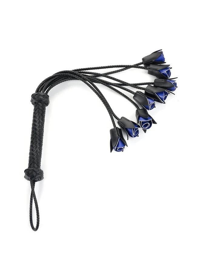 Blue Hand Woven Rose Petal Faux Leather Riding Crop for Equestrian Training - Image 1