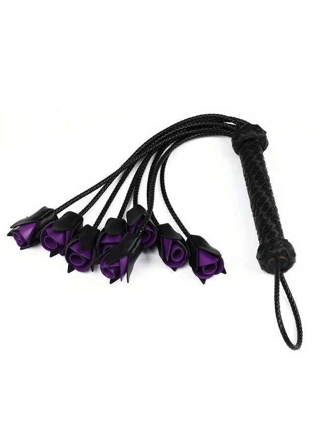 Blue Hand Woven Rose Petal Faux Leather Riding Crop for Equestrian Training - Image 3