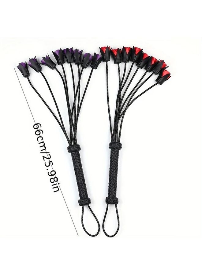 Blue Hand Woven Rose Petal Faux Leather Riding Crop for Equestrian Training - Image 5