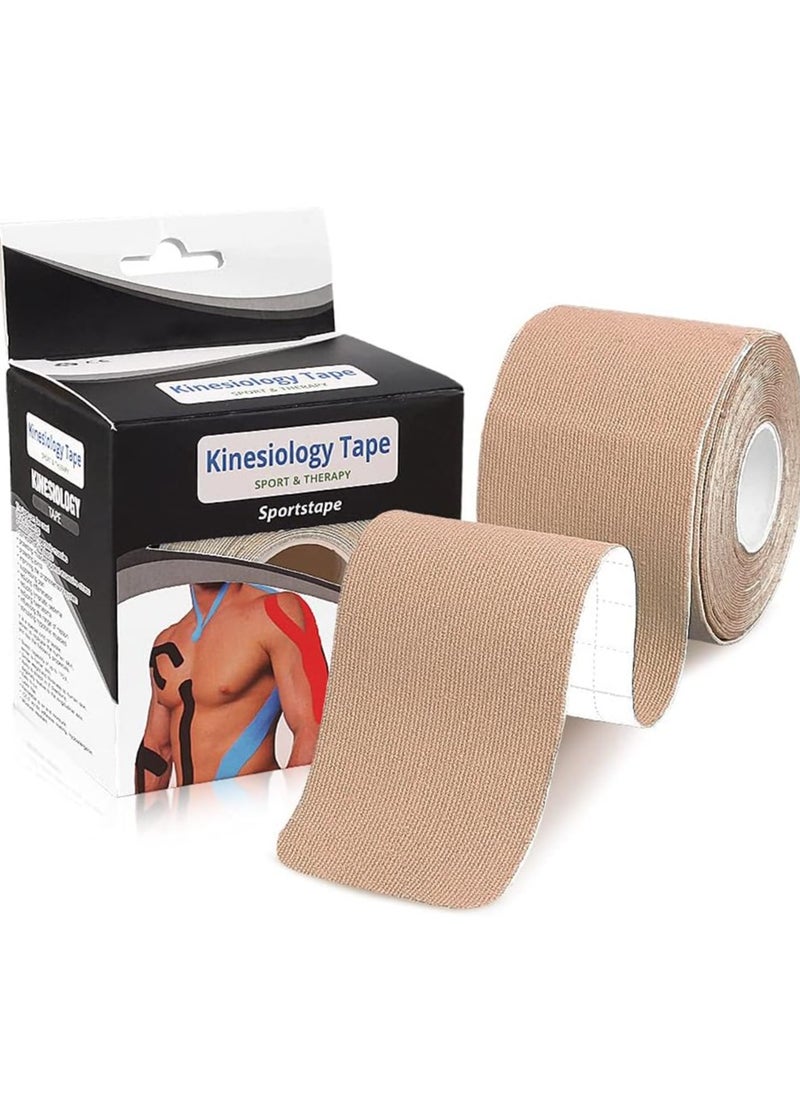FLYROAD Kinesiology Tape, 1 roll of 5 meters of breathable cotton sports tape for ankle, knee pain, elbow and shoulder muscles, (Skin)  - Image 1