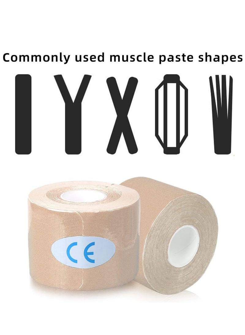 FLYROAD Kinesiology Tape, 1 roll of 5 meters of breathable cotton sports tape for ankle, knee pain, elbow and shoulder muscles, (Skin)  - Image 2