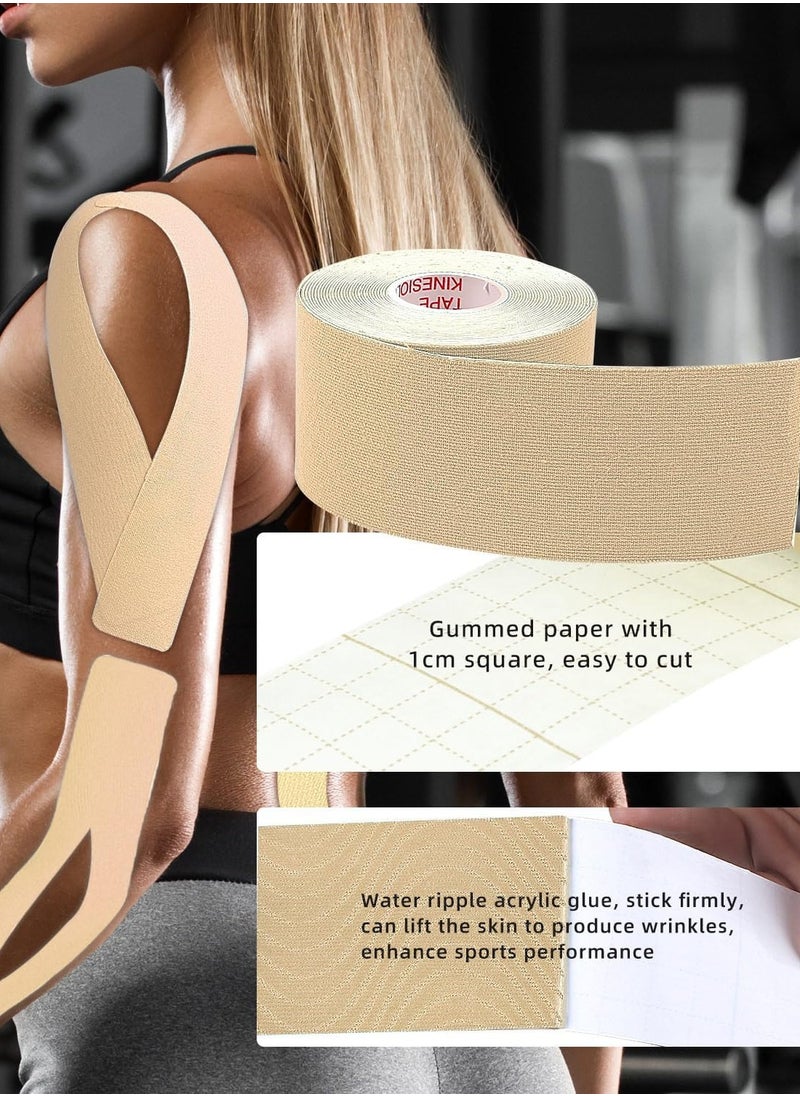 FLYROAD Kinesiology Tape, 1 roll of 5 meters of breathable cotton sports tape for ankle, knee pain, elbow and shoulder muscles, (Skin)  - Image 4