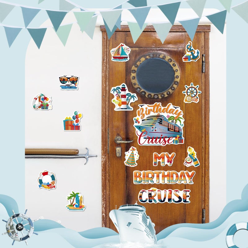 Dazoratix Birthday Cruise Door Decorations - 15 Pcs Retro Ship Cabin Anchor Magnetic Funny Sea Navigation Magnets Stickers Stateroom Refrigerator Decals for Summer Carnival Party Accessories Car Decor - Image 4
