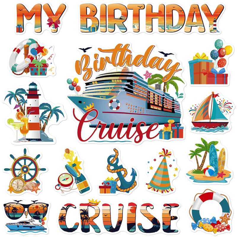 Dazoratix Birthday Cruise Door Decorations - 15 Pcs Retro Ship Cabin Anchor Magnetic Funny Sea Navigation Magnets Stickers Stateroom Refrigerator Decals for Summer Carnival Party Accessories Car Decor - Image 1