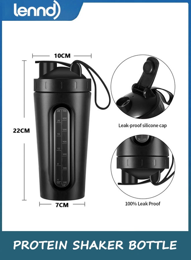 لينند زجاجة شاكر البروتين ، زجاجات شاكر 800 مل لمزيجات البروتين وما قبل التمرين ، نافذة مرئية ، زجاجة شاكر الفولاذ المقاوم للصدأ دليل على تسرب (أسود) - Image 2