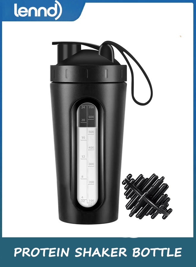 لينند زجاجة شاكر البروتين ، زجاجات شاكر 800 مل لمزيجات البروتين وما قبل التمرين ، نافذة مرئية ، زجاجة شاكر الفولاذ المقاوم للصدأ دليل على تسرب (أسود) - Image 1
