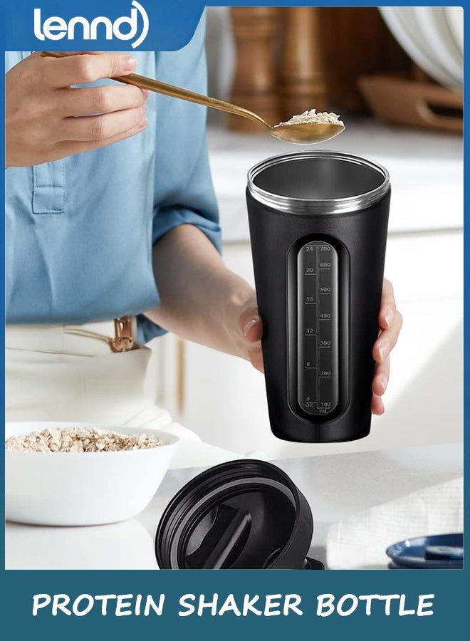 لينند زجاجة شاكر البروتين ، زجاجات شاكر 800 مل لمزيجات البروتين وما قبل التمرين ، نافذة مرئية ، زجاجة شاكر الفولاذ المقاوم للصدأ دليل على تسرب (أسود) - Image 5