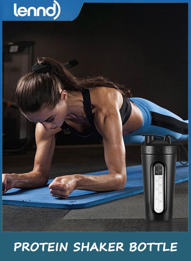 لينند زجاجة شاكر البروتين ، زجاجات شاكر 800 مل لمزيجات البروتين وما قبل التمرين ، نافذة مرئية ، زجاجة شاكر الفولاذ المقاوم للصدأ دليل على تسرب (أسود) - Image 3
