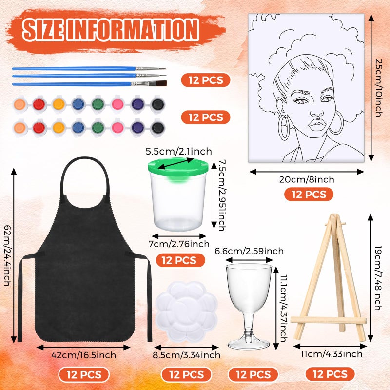 Sherr 96 Pcs 12 Sets Pre Drawn Canvas Kit for Painting Craft Sip and Paint Kit for Adults Pre Printed Canvas Painting Favor for DIY Birthday Gifts Adult's Date Party, 8 x 10 Inches(Lady) - Image 2