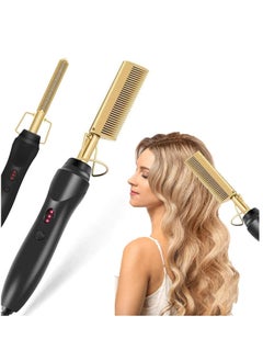 Hot Comb,450F Adjustable Temperature Hair Straightener Anti-Scald Heat Pressing Combs,Ceramic Electric Fast Heating Hair Straightening Comb,Curling Iron with Dual Voltage Auto and Shut-Off