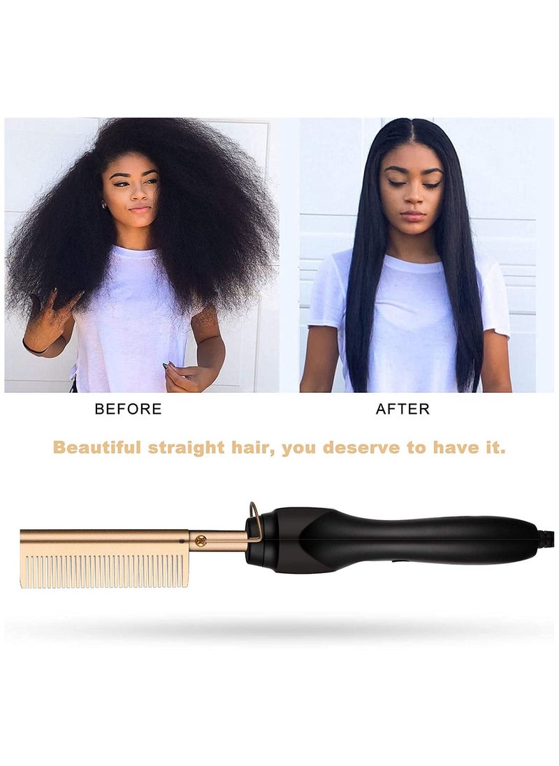 Generic - Hot Comb,450F Adjustable Temperature Hair Straightener Anti-Scald Heat Pressing Combs,Ceramic Electric Fast Heating Hair Straightening Comb,Curling Iron with Dual Voltage Auto and Shut-Off - Image 1