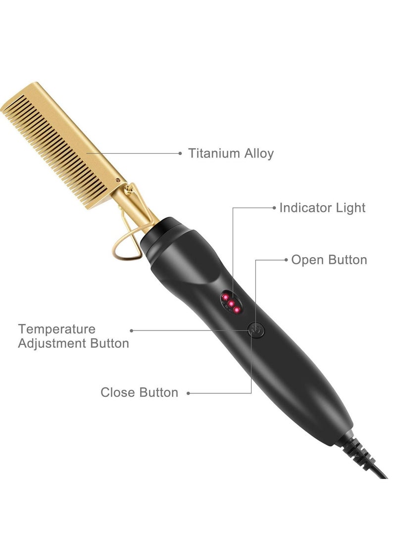 Generic - Hot Comb,450F Adjustable Temperature Hair Straightener Anti-Scald Heat Pressing Combs,Ceramic Electric Fast Heating Hair Straightening Comb,Curling Iron with Dual Voltage Auto and Shut-Off - Image 1