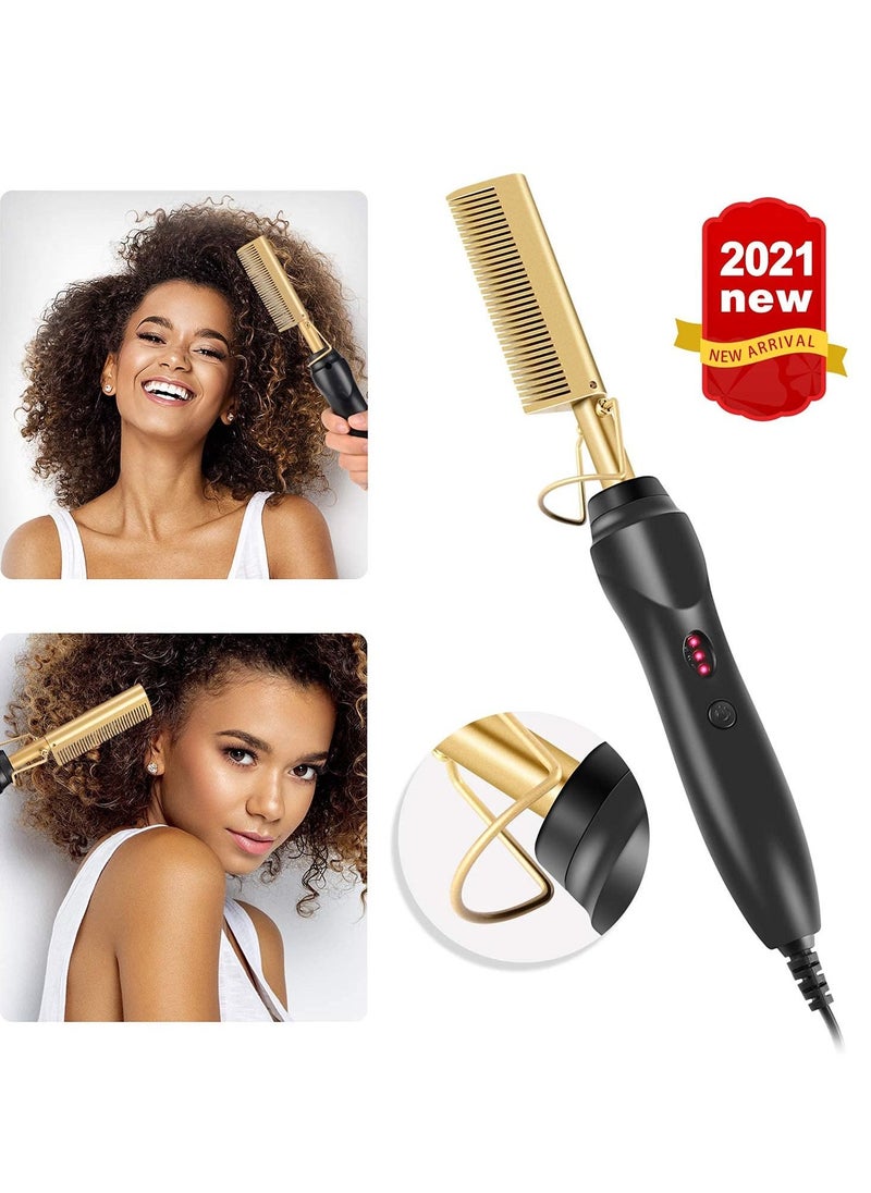 Generic - Hot Comb,450F Adjustable Temperature Hair Straightener Anti-Scald Heat Pressing Combs,Ceramic Electric Fast Heating Hair Straightening Comb,Curling Iron with Dual Voltage Auto and Shut-Off - Image 1