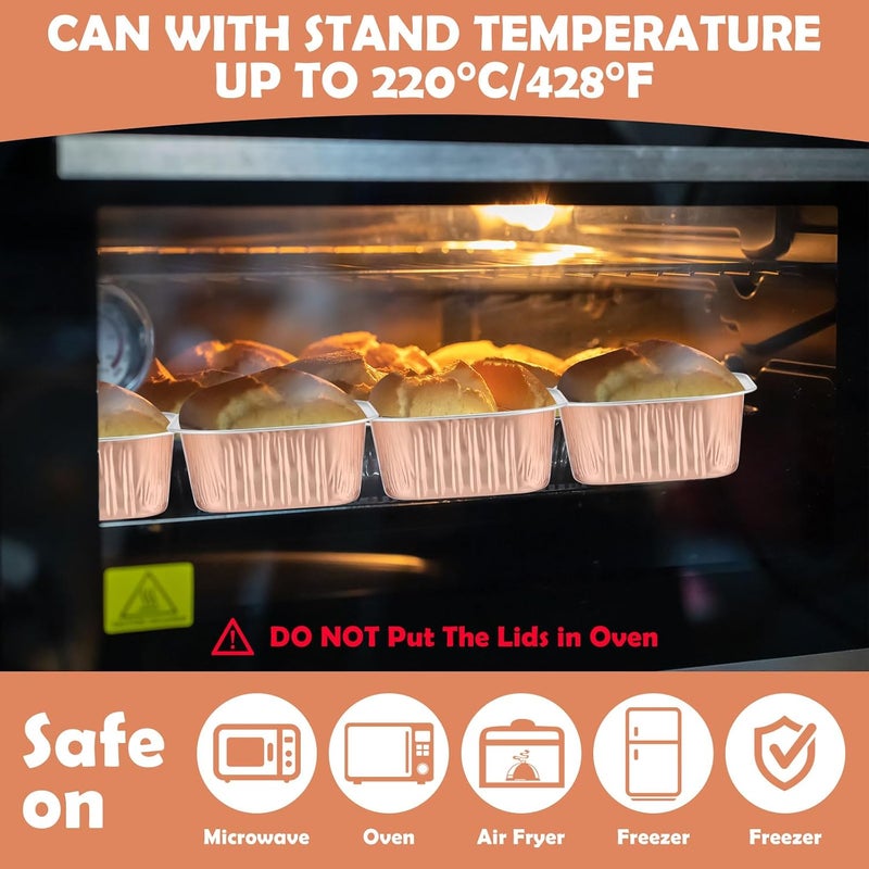 Skylety 100 Pcs 5 oz Mini Square Baking Pan with Lid Aluminum Foil Cupcake Pan Brownie Baking Cup Disposable Ramekins Individual Tin Dessert Containers for Kitchen(Champagne) - Image 4