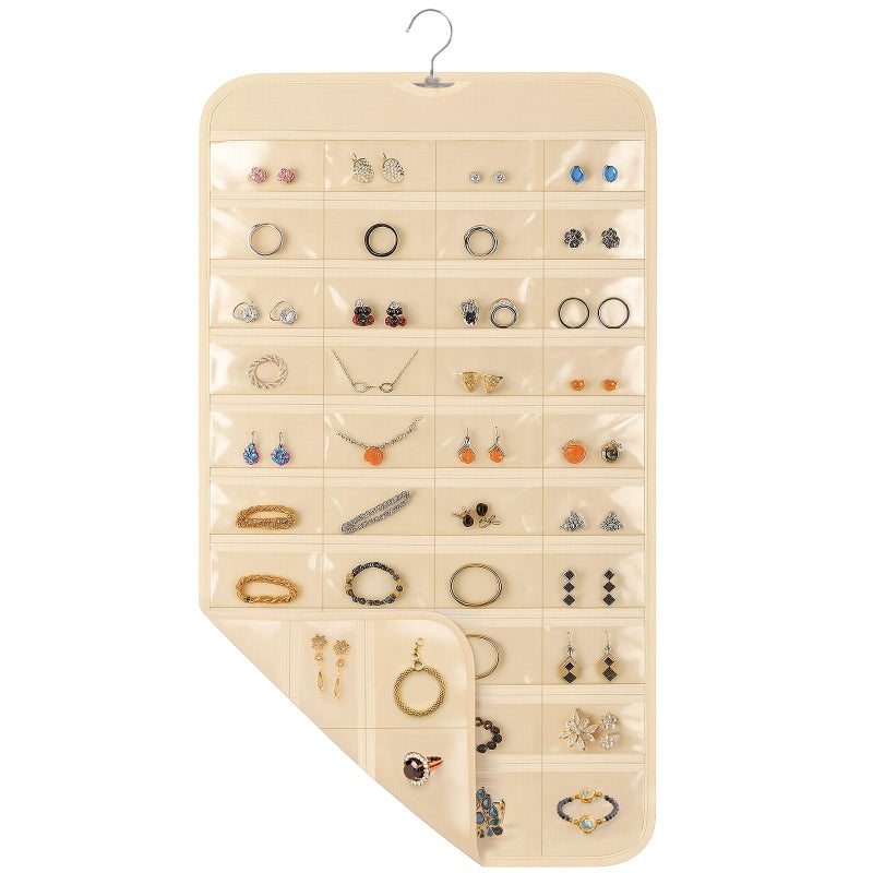 Okxiri 1 Pack Hanging Jewelry Organizer 80 Clear Pockets earring organizer and storage Accessories holder organizer for Closet Jewelries Necklace Travel - Image 2