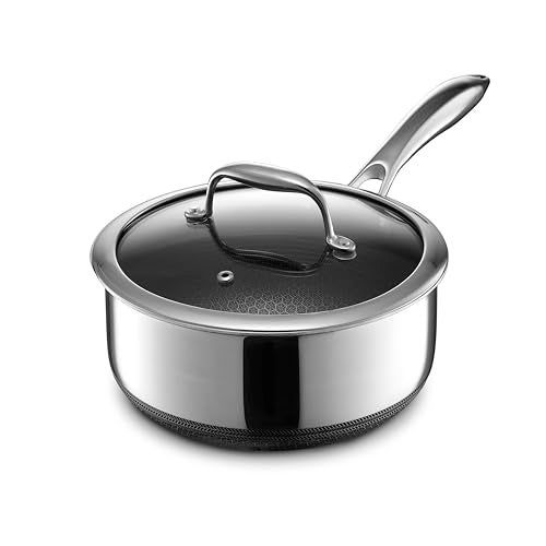 HexClad HexClad Hybrid Nonstick 3Quart Saucepan with Tempered Glass Lid StayCool Handle DishwasherFriendly OvenSafe Up to 900F InductionReady Compatible with All Cooktops 