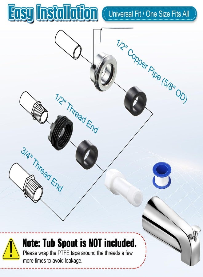 Dreyoo محول صنبور حوض الاستحمام Dreyoo أربعة في واحد، محول صنبور حوض الاستحمام الملولب مناسب للنحاس (متوافق مع أنبوب نحاسي مقاس 1/2 بوصة، وخيط أنبوب 1/2 بوصة و3/4 بوصة)، مجموعة محول صنبور حوض الاستحمام مع أداة التجميع - Image 3