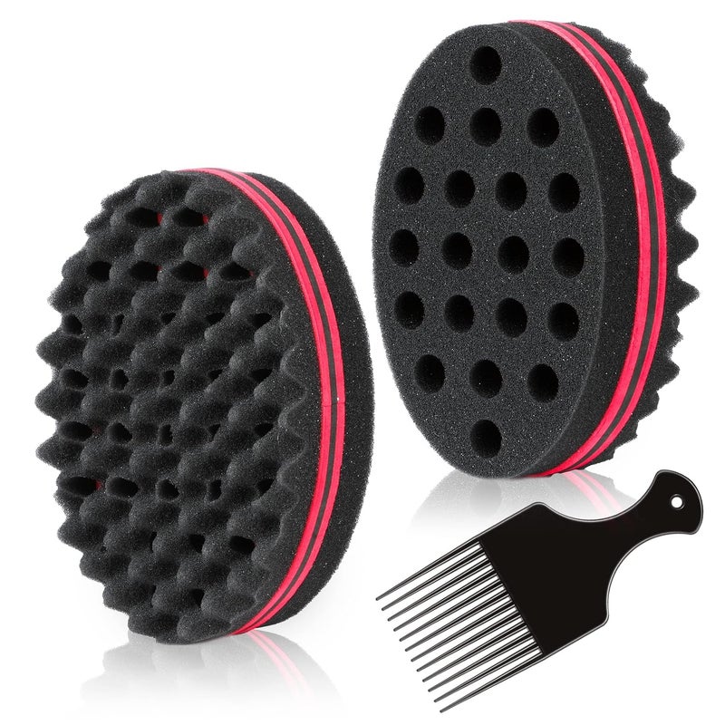 BIGEDDIE Magic Sponge Brush for Afro Curls Twist Sponge with 629 Inch Free Pick Comb 2 PACK