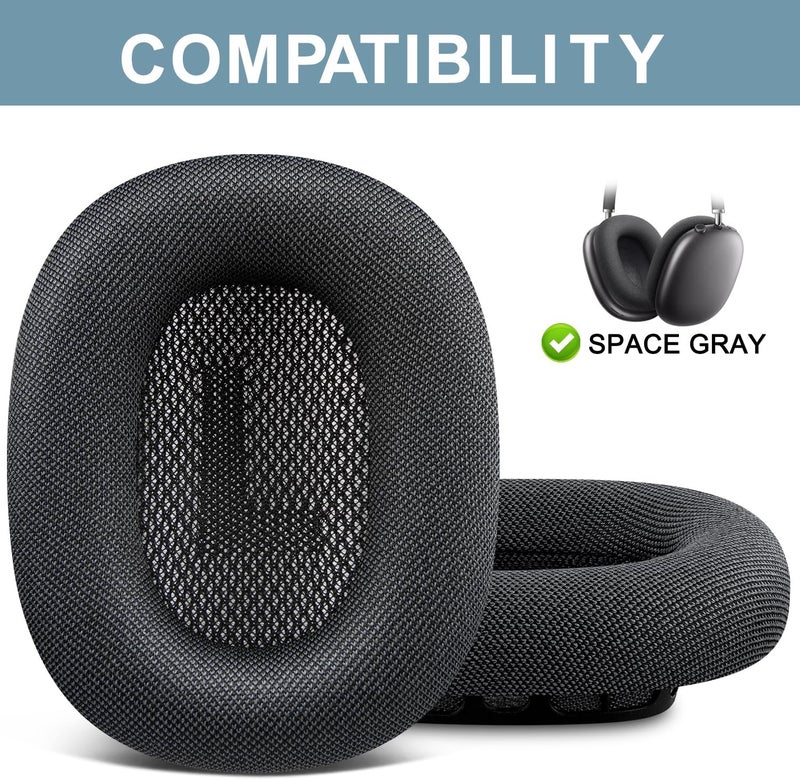 SOPROM Replacement Ear Pads for Apple Airpods Max Over-Ear Headphones, Earpads Cushions with Durable Mesh Fabric, Softer Foam and Magnet-Black - Image 2