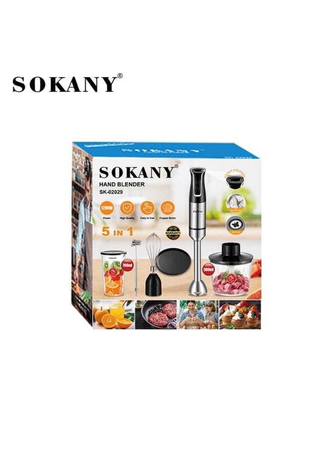 sokany 5in1 Hand Blender,1200W, 700ml Beaker, 500ml Chopping Bowl Stainless Steel Blades Anti-Slip, Perfect for Blending, Chopping, Whisking, Black and Silvery - Image 5