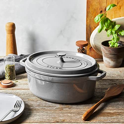 staub La Cocotte Oval 40509-320 Pico Cocotte Oval Gray 12.2 inches (31 cm) Large Two-Handed Cast Enameled Pot, Induction Compatible - Image 5