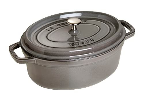 staub La Cocotte Oval 40509-320 Pico Cocotte Oval Gray 12.2 inches (31 cm) Large Two-Handed Cast Enameled Pot, Induction Compatible - Image 1