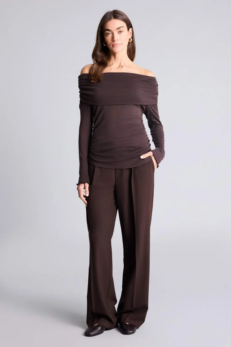 ديفاكتو Slim Fit Off Shoulder Ribana Long Sleeve T-Shirt