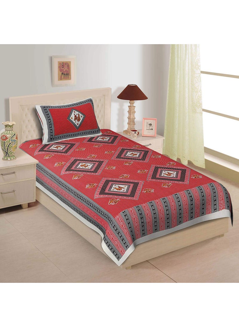 Queenie Queenie Brand 144 TC 100% Pure Cotton Single Bedsheet with 1 Pillow Cover Dark Red  - Image 3
