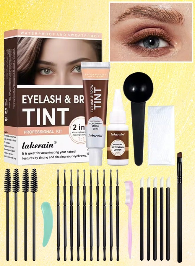 lakerain Eyelash and Brow Tint Dye Color Brown Kit 2 in 1 Brow and Lash Tint Professional Kit with Coloring Cream and Activating Lotion Eyebrow Tint Dye Kit Eyebrow Lash Color Kit 02 - Image 1