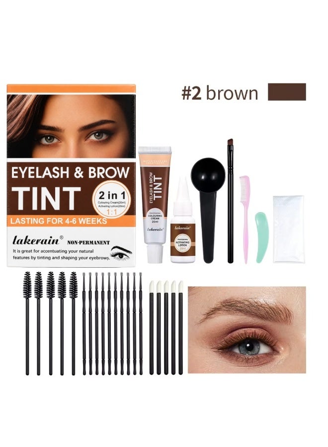 lakerain Eyelash and Brow Tint Dye Color Brown Kit 2 in 1 Brow and Lash Tint Professional Kit with Coloring Cream and Activating Lotion Eyebrow Tint Dye Kit Eyebrow Lash Color Kit 02 - Image 2