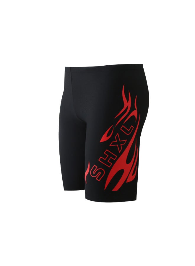 إسكدنيا سراويل سباحة للأطفال الأولاد خمس نقاط الملاكم سراويل السباحة الربيع الساخن حجم كبير ملابس السباحة المراهقين معدات السباحة قبعة السباحة بالجملة-اللون: 9602-2 سروال حريق أحمر- - Image 1