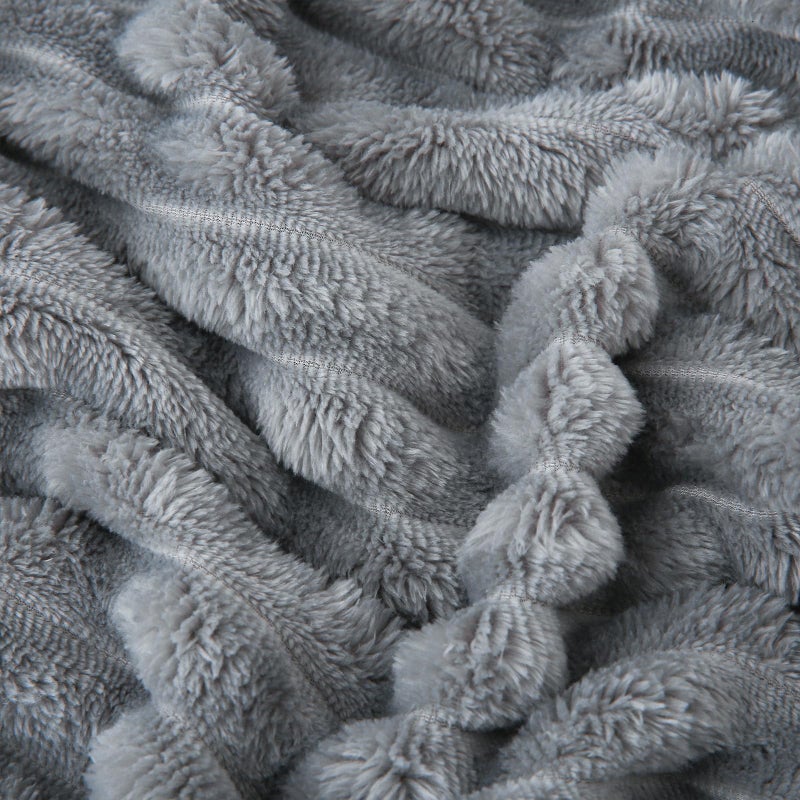 Linecooo Grey Fleece Throw Blanket 60  80  for Couch Sofa Bed Super Soft Cozy Plush Microfiber Flannel Blanket with Stripes Design Lightweight for Adults Woman Girls - Image 5