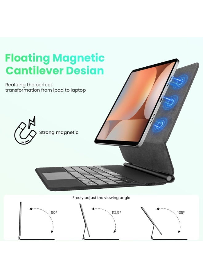 أوتشوانغ حافظة مغناطيسية بلوحة مفاتيح عربية لسامسونج جالكسي تاب S10+/S9+ بلس/S9 FE+ بلس/S8+ بلس/S7 FE/S7+ بلس، سامسونج تاب 12.4 انش، لوحة تحكم باللمس دقيقة، اضاءة خلفية 7 الوان، اسود - Image 3