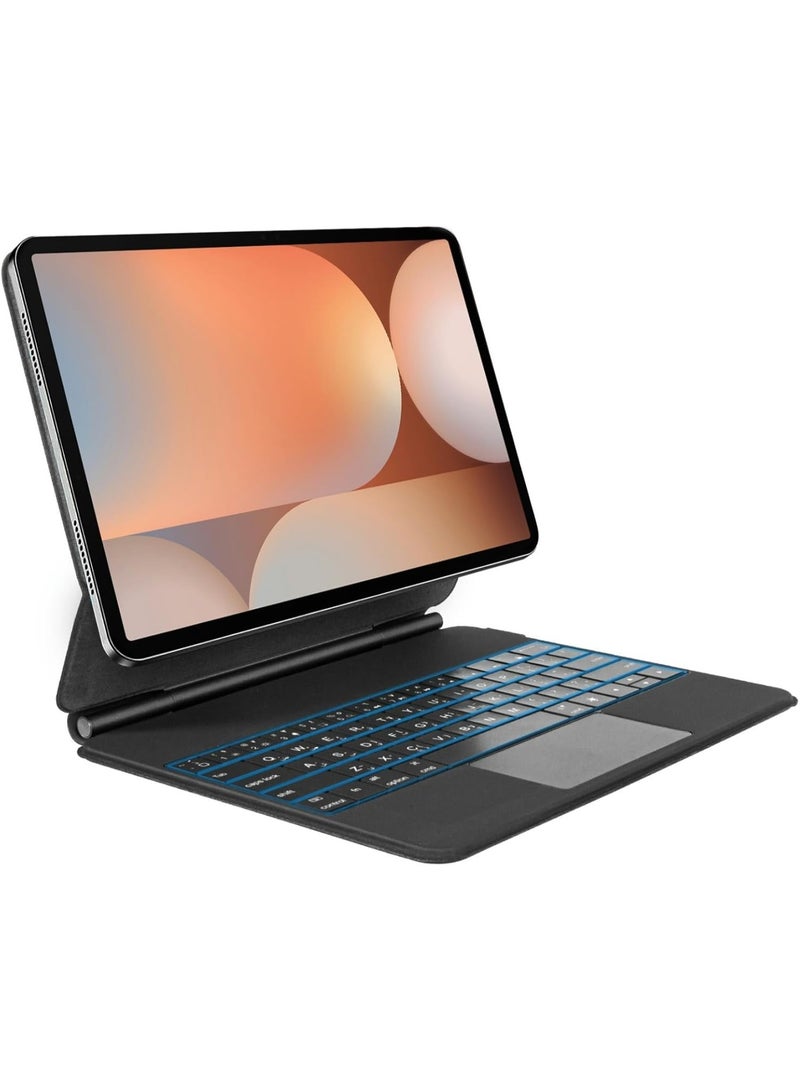 أوتشوانغ حافظة مغناطيسية بلوحة مفاتيح عربية لسامسونج جالكسي تاب S10+/S9+ بلس/S9 FE+ بلس/S8+ بلس/S7 FE/S7+ بلس، سامسونج تاب 12.4 انش، لوحة تحكم باللمس دقيقة، اضاءة خلفية 7 الوان، اسود - Image 1