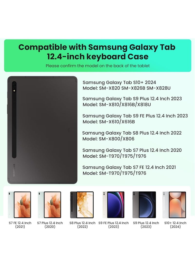 أوتشوانغ حافظة مغناطيسية بلوحة مفاتيح عربية لسامسونج جالكسي تاب S10+/S9+ بلس/S9 FE+ بلس/S8+ بلس/S7 FE/S7+ بلس، سامسونج تاب 12.4 انش، لوحة تحكم باللمس دقيقة، اضاءة خلفية 7 الوان، اسود - Image 2
