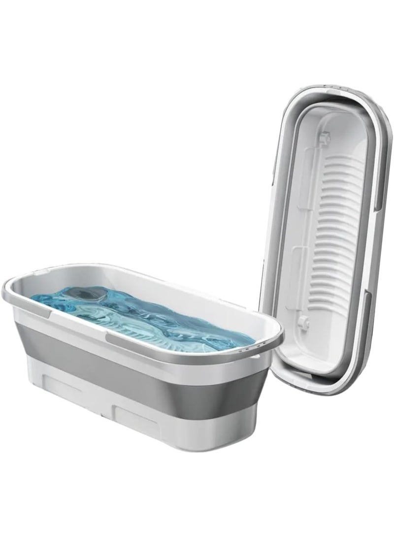 Collapsible Wash Basin, Plastic+TPR Buckets, Portable and Space Saving, Multi-Function Use, Large and High Capacity (Large Grey)  - Image 1