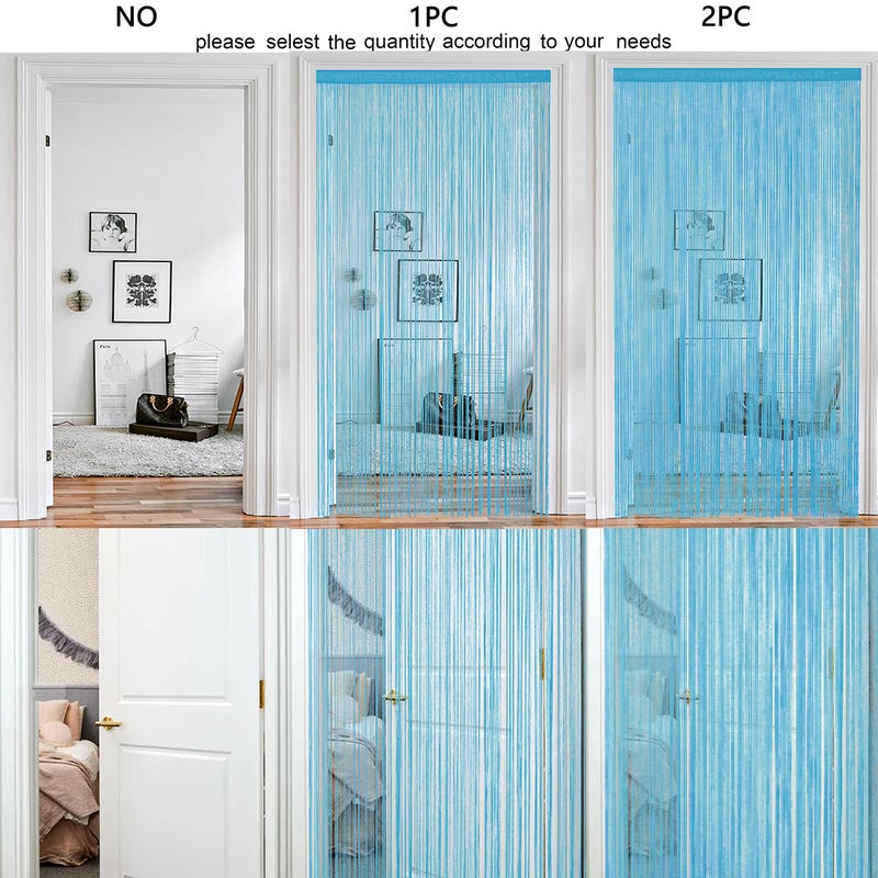 HSYLYM Spaghetti String Curtains for Doorways Privacy Door Frame Tassel Hippy Wall Kitchen Hallway Boho Fringe Curtain Hanging Door Room Dividers Decor 1 Panel(39?79in/100?200cm Teal Blue) - Image 3