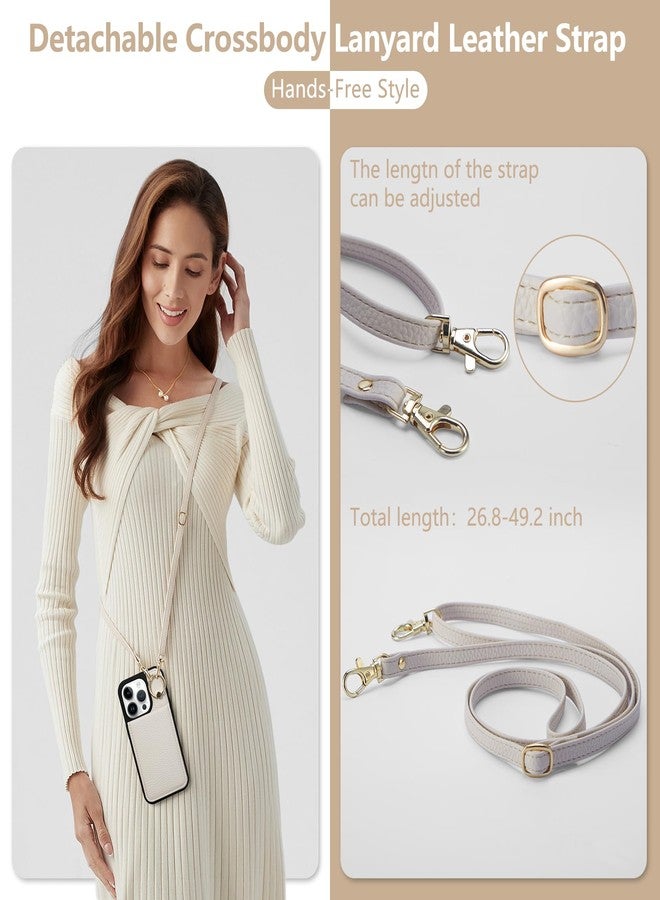 Keallce Case for iPhone 15 Pro 6.1'', Detachable Crossbody Wallet Case with RFID Blocking Card Slots, 360?Stand Ring, Flip Leather Protective Cover Lanyard Shoulder Strap Women for iPhone 15 Pro Beige - Image 2